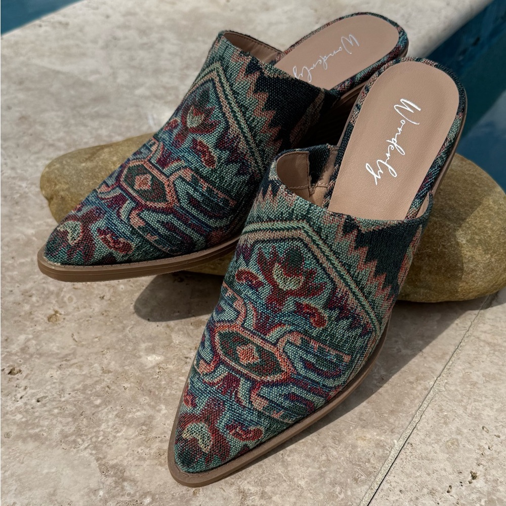 Wonderly Green and Brown Patterned Women's Mules - Picture 2 of 13